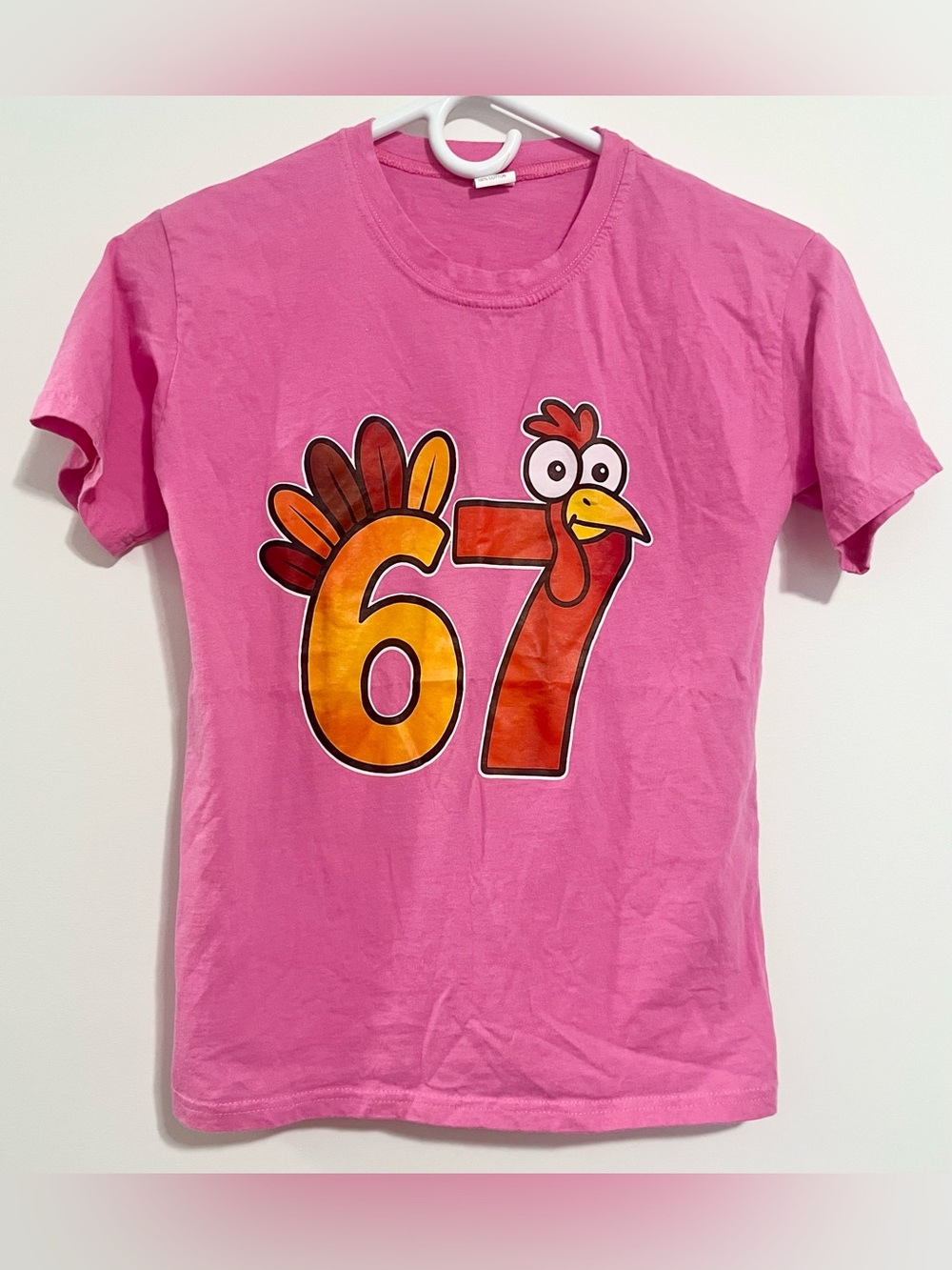 Kids Pink Graphic Tee with Playful Turkey '67' Design
